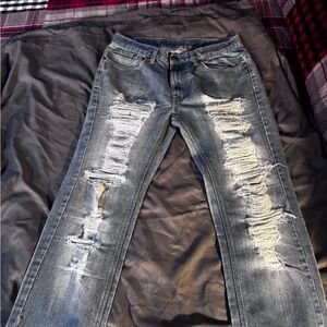 Distressed Blue Jeans
